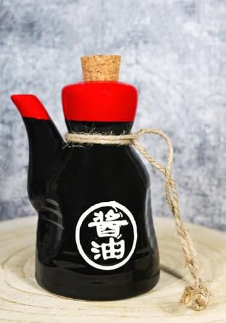 Ebros Pack of 6 Porcelain Traditional Chinese Japanese Asian Restaurant Supply Shoyu Vinegar Soy Sauce Condiment Dispenser Flask 7oz Home Kitchen Decorative (Shoyu Calligraphy Black And Red)