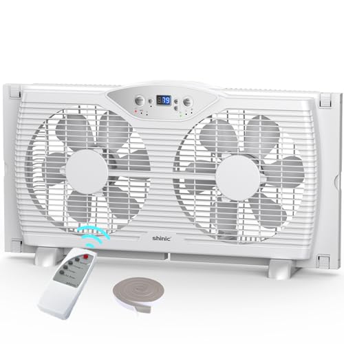 Shinic Twin Window Fan with Remote, 9Inch Blades Reversible Airflow