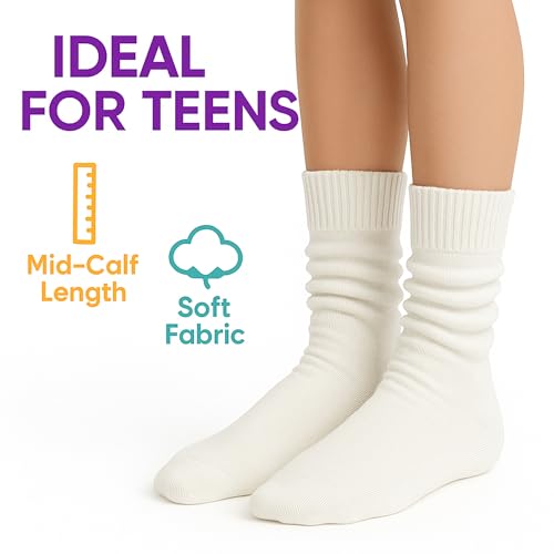 AWS/American Made 6 Pairs Kids Slouch Socks 3 Years to 15 Years Long Scrunchy Crew Socks4