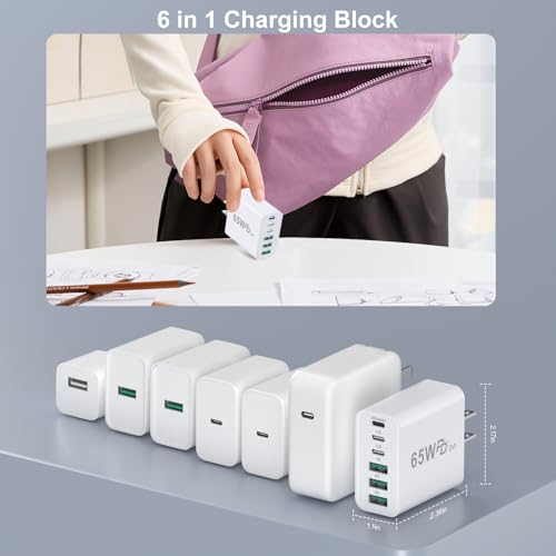 65W USB C Charger Block, Besgoods 45W Fast Charging Brick 6-Port GaN Power Adapter, with 6ft USC-C to C Cable 5A for iPhone 17 16 15 Pro Max MacBook Air iPad Galaxy S26 Ultra S25 Pixel - image 5