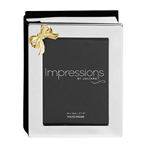 Silver Plated Picture Photo Album with Gold Bow - 4" x 6" (8143) Cover