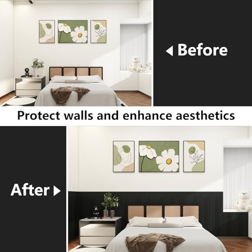 RODENET Wall Wainscoting Panel Kit,8-Pack 38.6"x9.8"(98x25cm) Slat Panels with 2-Pack Molding Trims,Beadboard Board and Batten Panels,DIY Wall Panel Kit - Cover 21.6 Sq.Ft (Black) by RODENET - Used condition - Image 4