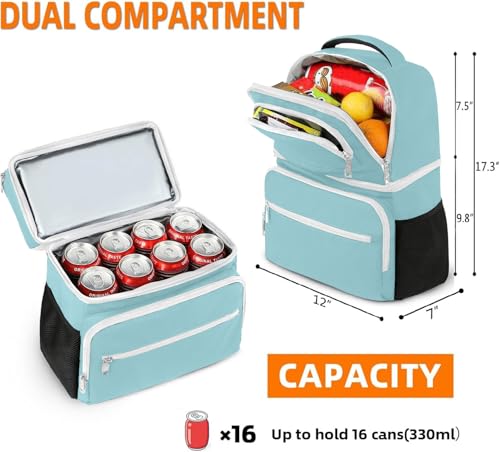 Image of MATEIN Cooler Backpack, 26 Cans Insulated Lunch Backpack for Men Women, Leakproof Double Layer Lunch Cooler Bag Lightweight Soft Lunch Backpack with Cooler Compartment, Beach Camping Hiking Beer Gifts
