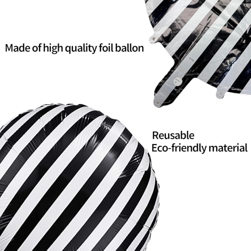 Image of Black and White Striped Balloons 18 Inch Striped Mylar Foil Balloons Round Halloween Aluminum Helium Balloon for Halloween Birthday Baby Shower Party Decorations