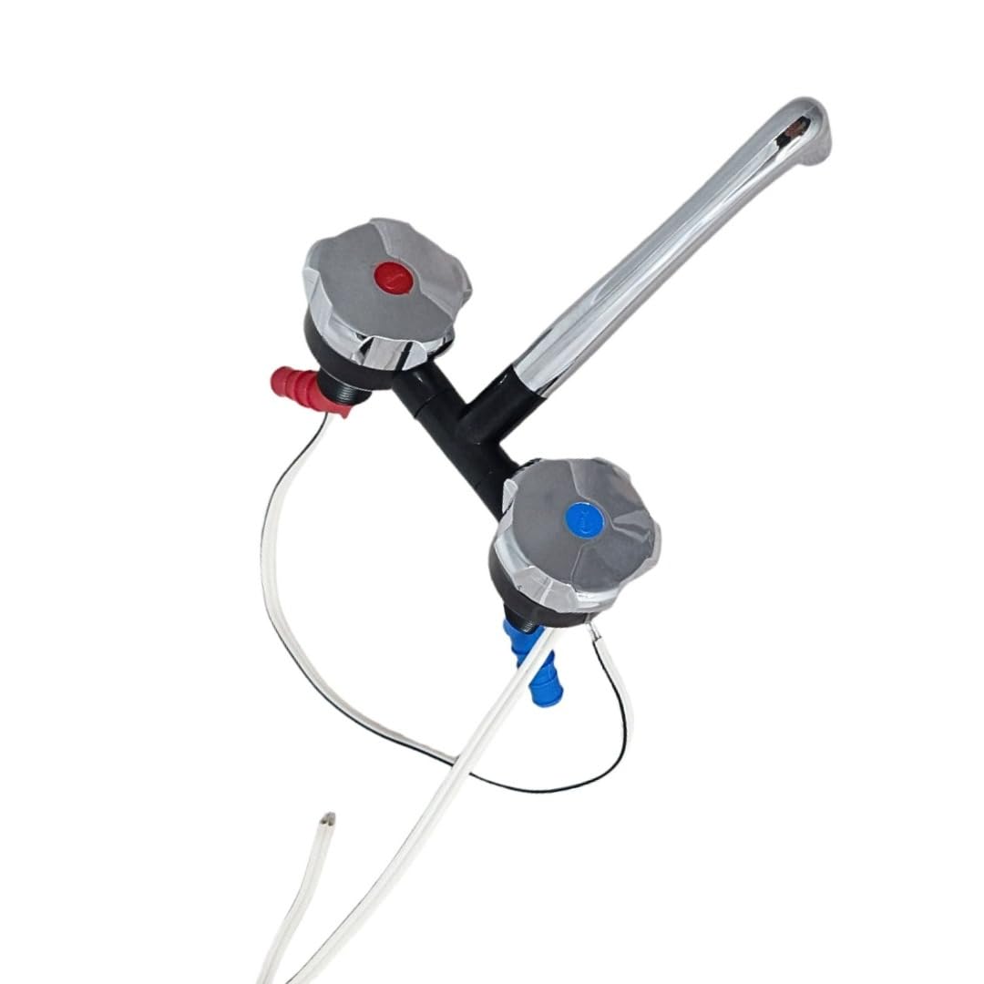 Rubinetto miscelatore cromato caldo e freddo con beccuccio pieghevole, 12 V, micro interruttore per camper, caravan, camper, barca