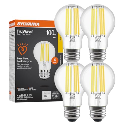La Mejor Selección de Sylvania focos de esta semana. 45 Sylvania foco LED TruWave Natural Series A19, equivalente a 100 W, eficiente 15 W, 1600 lúmenes, base media, regulable, transparente, 2700 K, blanco suave, paquete de 4 (42275)