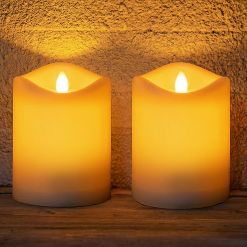 Solar Candles Outdoor Waterproof Flameless Pillar IP65 Waterproof White Fake Candle Dusk to Dawn Solar Powered LED Candles for Patio Yard Table Deck Window Outdoor Lantern Decor 3x4 Set of 2