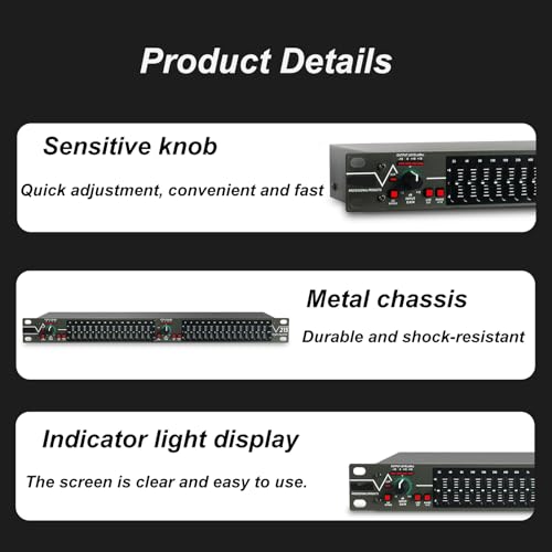 Ecualizador Estéreo Dual de 15 Bandas, Controlador Digital de Efectos de Audio, Ajuste de Ganancia, Botón de Encendido/Apagado Independiente por Canal, para Salas KTV y Home Theater miniatura 7