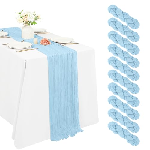 REWOMC 10 Pack Cheesecloth Table Runner 17 x 108 Inch, Light Blue