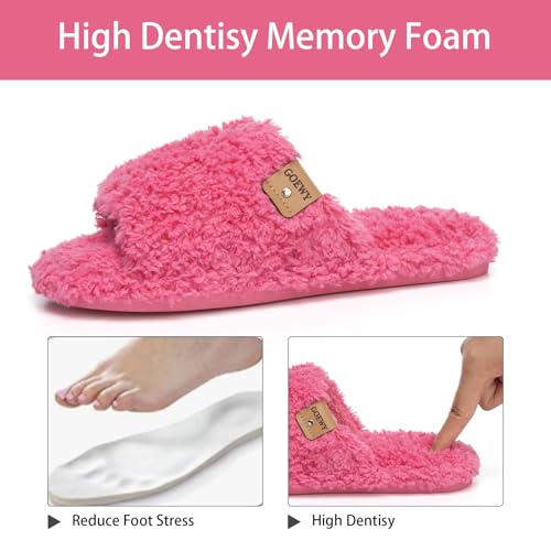 Image of GOEWY Fuzzy Open Toe Slippers for Women Indoor Cozy Memory Foam Slip On House Slides Shoes Gifts for Womens Her Mom