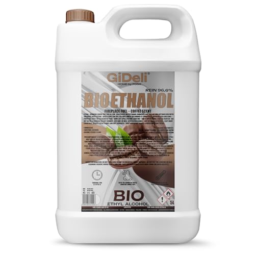 GiDeli Bioetanol - Fragancia de café (5 L, 96,6% etanol, para chimeneas interiores y exteriores, sin humo ni hollín, de maíz y remolacha azucarera)