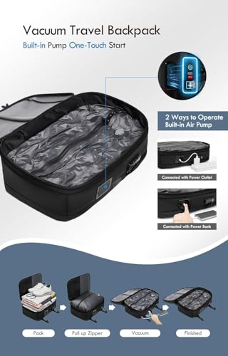 Vacuum Compression Travel Backpacks With Pump,60 L Expandable Large Capacity Multifunctional Waterproof Anti-Theft Bag (Black)2