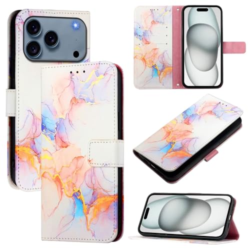 Étui iPhone 17 Pro marbre blanc en cuir haut de gamme