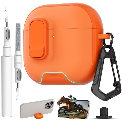Image of for AirPods 4 Case with Lock,TPU Leather Texture Protective Durability Anti-Lost & Shockproof Protective Cover Accessories with Cleaning Kit in Keychain for Apple iPod 4 Generation (Orange)