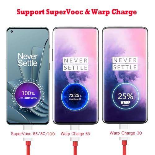 Image of Original Type C To C Cable 65W Dash /Warp /Supervooc Charging Data Cord [10V /6.5A] Compatible With OnePlus 12 /12R /11 /11R 5G /10R /10T /9 /9R /9 Pro /9RT /8T /Nord Series, Red, 1M