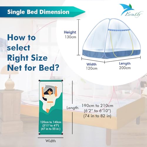 Image of Evafly Mosquito Net for Single Bed with Heart Design | Premium Polyester Mesh | Foldable Pop Up Bed Net | Fine Mesh Protection from Mosquitoes & Insects | Easy Setup, Washable | Red