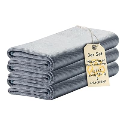 SILBERTHAL Geschirrhandtücher 3er Set Mikrofaser 40x60cm - Reinigungstuch für Edelstahl und Glas - Extra weich & Ultra saugstark - Silber
