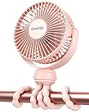 gaiatop Mini Portable Pram Fan, Rechargeable Small Clip on Fan for Stroller, Detachable 3 Speed 360° Rotate Flexible Tripod Handheld Desk Cooling Fan for Car Seat Crib Treadmill Travel Pink