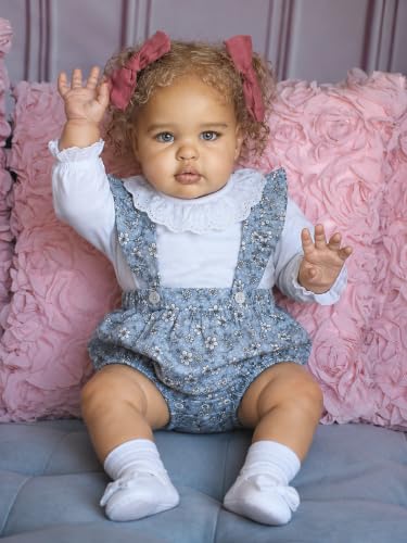 Muñeca Reborn Bebé Negra Realista 24" Azul Ojos miniatura 1