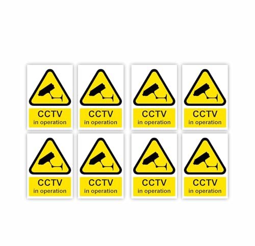 Small-Sized Multipack / 35x55mm Each (8-Pack) / CCTV Warning Self-Adhesive Signage/Vinyl Decals Removable & Wipeable/Indoor or Outdoor Stickers/Gloss Finish /