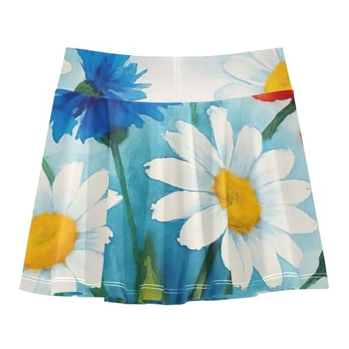 Custom Girls' Shorts Athletic Skorts Tennis Skirts Kids Teen Skirt Watercolor Flowers Red Poppies 4t2