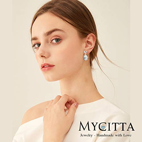 CZ Teardrop Dangle Earrings for Women Small Sterling Silver Crystal Cubic Zirconia Simulated Diamond Rhinestone Birthstone Bridal Drop Earrings for Wedding Bride Bridesmaids Mother of Bride Gift2