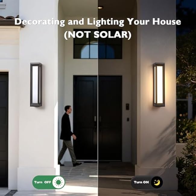 Exterior Lighting Fixtures, 25.6 Waterproof Outside Lights for House, 3000K LED Large Outdoor Sconces Wall Lighting, Long Outdoor Wall Sconce, Black Grey Lamps for Front Porch Garage Patio