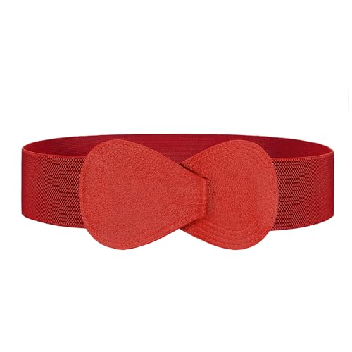 JASGOOD Ceinture Élastique Large Femmes pour Robe Grande Taille Ceinture Extensible Tendance avec Boucle en Cuir,Rouge,Taille 100-112 cm(Longueur 100 cm)