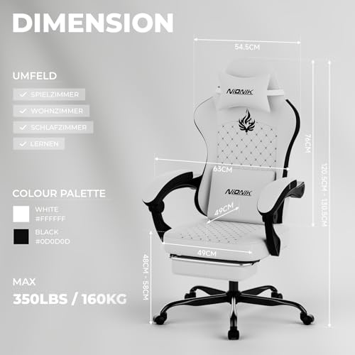 Image of Gaming Chair with Massage,Ergonomic PC Gaming Chair Computer Chairs with Footrest Comfortable Headrest and Lumbar Support, High Back WHITEBLACK