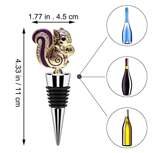 Wine Bottle Stopper Airtight Seal-Decorative Crystal Polygonal Gem Pink Squirrel Animal Gold Bottle Topper For Wine &Beverage Plug,Set Of 1 #TOP1