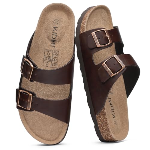 Image of KIDMI Unisex Summer Sandals Arch Support Cork Footbed Slide Sandals with Double Adjustable Buckle for Women Men