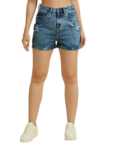 Women White High Rise Denim Shorts-image-38