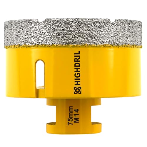 HIGHDRIL Diamond Core Drill Bit - 3(75mm) with M14 Thread Dry drilling for Porcelain Tile Ceramic Granite Marble Stone Masonry Brick for Angle Grinders