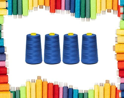 Rohans Overlock Yarn 40/2 (120) , 5000 Yards (4570 Meters) Sewing Thread Cones , Sewing Machine Multi Colour Yarn Cones, 100% Polyester Material (White, 4)