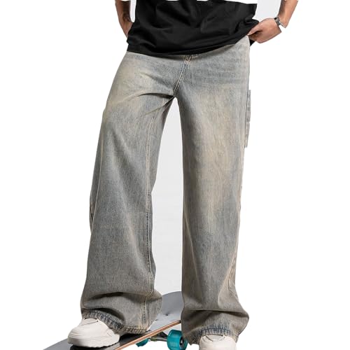 Men's Baggy Vintage Casual Jeans Hip Hop Oversized Denim Pants Classic Comfort Dance Jean