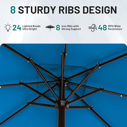 Image of AreShark 8' X 10' Rectangular Patio Umbrella with Solar Lights, Lighted Solar Umbrella with Crank, Outdoor Table Umbrella for Garden, Deck, Backyard, Pool and Beach, Royal Blue