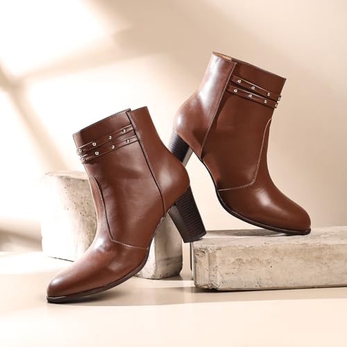 Image of YOHO Stellar Studs Ankle Length Heeled Boots For Women | Comfortable and Stylish with Low Block Heel | Casual,Formal Wear for Winter BOOT 112