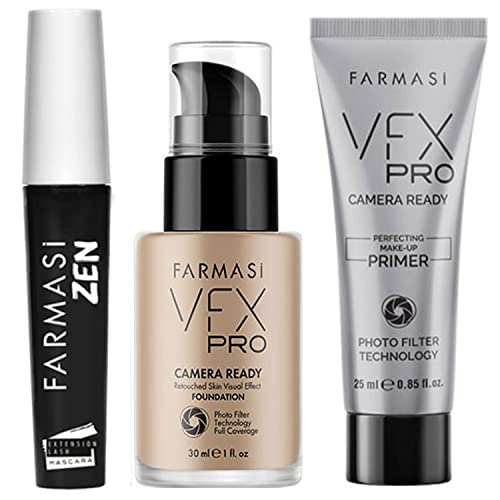 FARMASi VFX Pro Natural Beige and VFX Pro Primer Long Lasting Liquid Foundation Set, Skin Moisturizer Advanced Breathable Hydrating Full Coverage makeup for Face Makeup Set