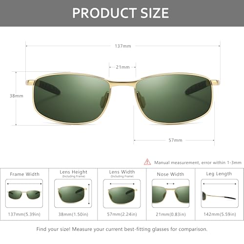 Image of SUNGAIT Mens Narrow Polarized Sunglasses Metal Frame Small Rectangle Retro Durable UV400 Protection