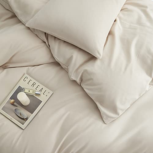 Lanqinglv Duvet Cover Set Double Bed Beige Plain Bedding Set Ultra Soft Microfiber Quilt Cover 200x200 cm with Zipper Closure and 2 Pillowcases 50x75 cm - Image 4