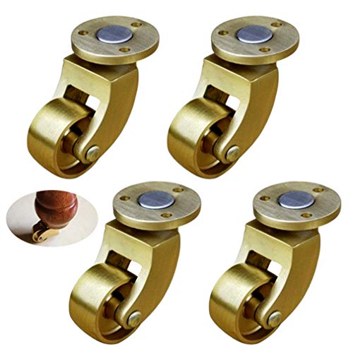 真鍮製キャスターホイール4個セット、家具用回転キャスター、耐荷重105kg、ネジ付き、ホイール直径1インチ/25mm、静音、スムーズ、ピアノの脚、ソファ、ヴィンテージ家具に最適