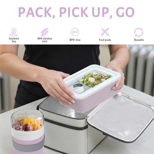 Image of Bakpoco Stainless Steel Bento Lunch Box Set for Adult - 42oz Leak-Proof Bento Lunch Box Container with Thermo, Insulated Bag for Work Travel Dining Out
