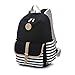 Produktbild Schulrucksack Mädchen Schulranzen Teenager Streifen Canvas Rucksack Damen Reisetasche Casual Daypacks für Universität Freizeit 44 x 35 x 16cm, schwarz