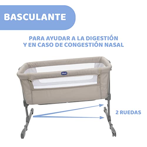 KEERCIGA Chicco Next2Me Essential Lit Bébé Cododo Dune avec Matelas, Côté Repliable, Hauteur Réglable, Fenêtre en Filet, Roues et Sac de Voyage - 0-6 Mois, 9 kg