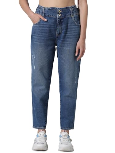 Image of ONLY Women Tapered Fit High-Rise Cotton Heavy Fade Jeans
