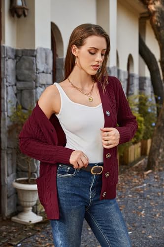 Image of Womens Cardigan Sweaters Cable Knit Sweater 2026 Fall Winter Chunky Open Front Button Down Coats with Pockets