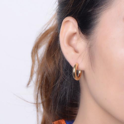 Image of Shining Diva Fashion Anti Tarnish Jewellery Celebrity Inspired 14k Real Gold Plated Simple Plain Link Chain Chunky Huggie Hoop Trendy Stylish Copper Earrings for Women Girls