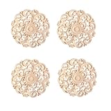 MUXSAM Round Wood Appliques Onlays, 4-Pack Unpainted Wooden Carved Flower Carvings Decals for Wall Cupboard Mirror Mantel Door Bed Cabinet Ceiling Dresser Furniture Refurbish Project, 12cm/4.72'