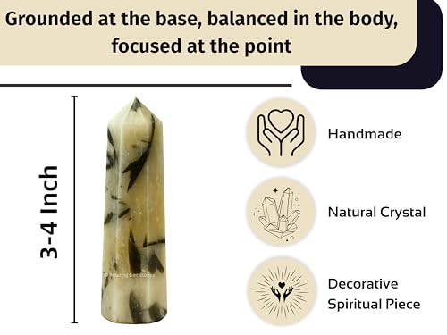 Image of Amazing Gemstone Green Tourmaline in Quartz Crystal Towers - Natural Healing Crystal Point Obelisk for Reiki Healing and Crystal Grid (3 inch to 4 inch INCH)