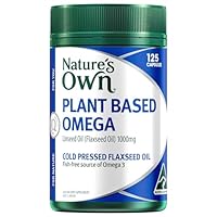 Nature's Own Plant Based Omega Capsules 125 - Contains 1000mg Cold Pressed Flaxseed Oil - Fish Free Source of Omega 3, 6, & 9 Essential Fatty Acids - Supports General Health & Wellbeing